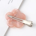 Close-up of pink marble acetate flower hair clip with a silver metal duckbill clamp - 17# Pink Marble Flower / 4.7cm