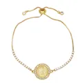 Bracciale regolabile in oro con medaglia di San Benedetto e zirconi scintillanti - Stile C-Medaglia di San Benedetto / Oro