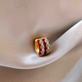 Golden strawberry hoop earrings with red and grey enamel checkered pattern on silk - 42# Ear Buckle - Gold - Red