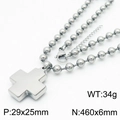 Collana a sfere in acciaio argento con ciondolo a croce lucido 29x25 mm da donna - Color Acciaio / Collana (KN234435-Z)