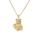 Detail of a gold-plated bear pendant encrusted with white crystals on a gold chain - White