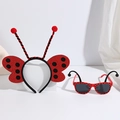 Ladybug party accessory set with sequined wing headband and polka dot sunglasses - Red Butterfly Headband + Red Glasses Long Antenna