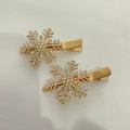 Set of two gold snowflake hair clips with sparkling rhinestones and duckbill clips - Rhinestone Snowflake Hair Clips (K-027) / Gold