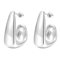 Polished silver-tone metal J-shaped thick stud earrings with a glossy mirror finish - Silver Chunky J-Shape
