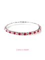 Pulsera elástica con pedrería roja y blanca con base plateada de 3,5 mm de ancho - Plateado Rosa Fuerte Blanco (3.5mm)