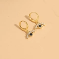 Gold evil eye drop earrings with sparkling cubic zirconia and blue center stone - Eyelash Eye