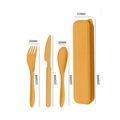 Orange wheat straw cutlery set including fork, knife, spoon and storage case with dimensions - Yellow / No Paper Box