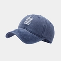 Washed blue denim baseball cap with white cross and motivational text for outdoor wear - Adjustable / Navy Blue