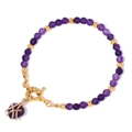 Perlenarmband mit lila Amethyststeinen, goldenem OT-Knebelverschluss und Herzanhänger - Hohlmetall-Herzanhänger/OT-Verschluss / Lila