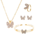 Golden butterfly jewelry set with white rhinestones including necklace and ring - Full Rhinestone Butterfly Jewelry Set (02 KC Gold 3520)