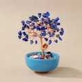 Handcrafted blue lapis lazuli crystal tree in ceramic bowl with copper wire branches - Lapis Lazuli (Blue Cup)