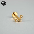 Stud de labret en titane G23 doré avec trois pierres en zircone cubique transparente - Grappe de trois pierres / 1.2x8mm / Or