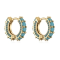 Detailed view of gold hoop earrings with turquoise beads and delicate metal granulation - Gold Lake Blue Turquoise