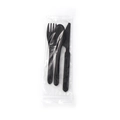 3-piece black plastic cutlery set with knife, fork and spoon in a transparent bag - Black / PE Bag