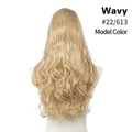 Detail view of Wavy #22/613 blonde long synthetic hair extension on a mannequin - 24 inch