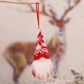 Gnome de Noël suspendu avec bonnet tricoté rouge et barbe blanche pour décoration de sapin - Style B - Vagues Rouges et Blanches