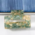 Green and cream marbled acetate square hair claw clip with geometric cutout design - C4-4-25 Square Claw / Green-Beige Marble Print