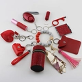 Red rhinestone self-defense keychain set with personal alarm and accessories - Red