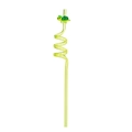 Close-up of a spiral green plastic straw with a cute green sea turtle decoration - Yellow