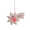Christmas wooden shooting star pendant with red angel silhouette and white bead - Meteor Angel