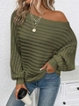 Maglione in maglia verde oliva con scollo a barca, maniche a pipistrello e coste - S / Verde