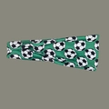 Green yoga headband with black and white football patterns for fitness and running - Large Soccer Green