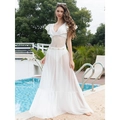 White crochet lace beach cover-up maxi dress with ruffle sleeves and plunge V-neck - White One-Piece Set (In Stock)