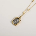 Vintage 18K gold rectangle flower pendant necklace with elegant beaded chain detail - April Daisy
