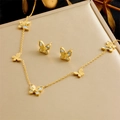 Golden butterfly jewelry set with white mother-of-pearl necklace and stud earrings - Double-Layer Butterfly Enamel 2-Piece Set (N3109)
