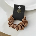 Elegant coffee brown satin silk scrunchie on decorative gift display card - 8CM (Without Card) / Brown