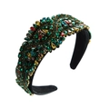 Baroque velvet headband with emerald and ruby crystals on a wide padded base for women - Green