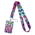 Pink and blue gradient lanyard with butterfly pattern and matching hard card holder - Gradient Butterfly Set