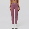 Hoge taille yoga broek in oudroze met tweekleurige witte contrast tailleband - S / Violet