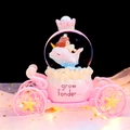 Pink carriage snow globe with girl riding dolphin and golden crown ornament - MK Medium 80 Snowfall + Color Light / 2059 Pink