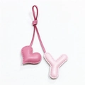 Pendentif de sac en cuir fait main avec cœur et lettre Y rose pour sacs à main - Rose Clair avec Cœur Rose