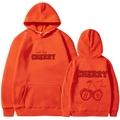 Sweat-shirt à capuche orange avec imprimés cerises devant et derrière et cordon - Orange