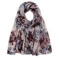 Lightweight voile floral scarf for women in shades of pink, burgundy, blue and grey - Multicolor Floral (Pink/Burgundy/Blue/Grey)