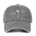 Gray washed denim baseball cap with white dragonfly print in a classic six-panel design - One Size / Gray