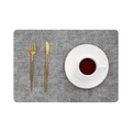 Rectangle grey linen textured leather placemat with round corners and gold cutlery - Rectangle / Rectangular Light Gray
