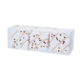 Detailed view of three white Christmas foam ornaments with colorful sequins in a clear box - Small 3-Piece Set / White