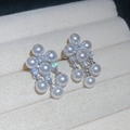 Detalle de clip de oreja coreano con perlas y circonitas en caja de joyería de terciopelo - 9# Pendientes con Colgante de Racimo de Perlas - Plata - Par