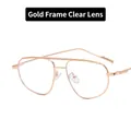 Classic gold metal aviator sunglasses with clear lenses and double bridge frame - Gold Frame White Lens