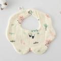 Off-white cotton petal baby bib featuring cartoon lion and leaf patterns with snap - Gauze Flower Wrap - Impressionist Painting