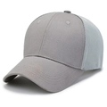 Grey breathable mesh trucker hat with solid fabric front and curved brim for outdoor sports - Gray