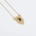 Vintage Roman flag pendant necklace in gold finish with blue gem and white zircons - Blue Zirconia Flag / Gold/Blue