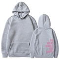 Oversized grey hoodie with Do What Makes You Happy pink font back print - S / Light Grey Slogan