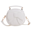 Petit sac à main blanc circulaire avec grand nœud élégant et détails en métal doré - Blanc