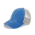 Vintage washed cotton baseball cap in blue and beige mesh with breathable trucker style - Adult 56-60cm / Light Blue-Khaki Mesh