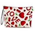 Borsa cosmetica bianca con motivi LOVE a ciliegia e cuore con cinturino nero - 17*25cm (Lino) con Cinturino / Motivo Cuore e Ciliegia (Stile 1)