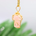 Pink crystal mushroom pendant with handmade golden wire wrapping on a fine chain - Rose Quartz Gold-tone